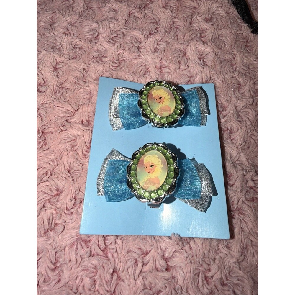 Disney Parks Disney Store Hair Bow Clip Frozen Elsa 2 Pack Silver Blue
